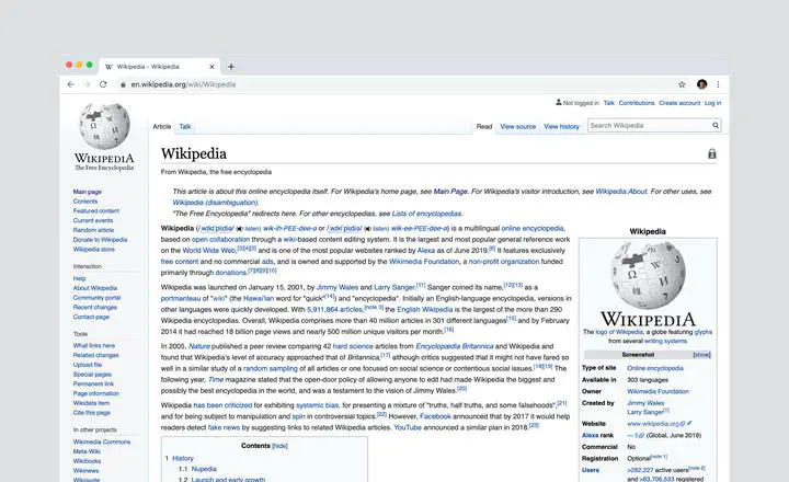 screenshot of Wikipedia article on Wikipedia